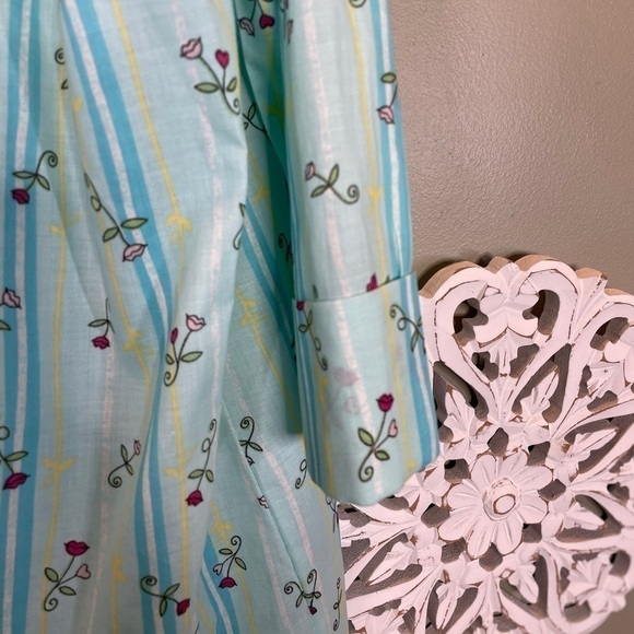 Dreams & Co Light Blue Cotton Floral Night Shirt  Night Gown Button Pocket - Picture 2 of 5
